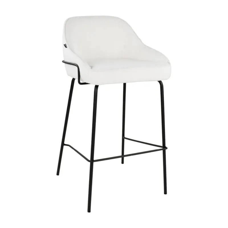 Barstuhl – Bouclé Stoff, Metallrahmen, Rückenlehne Design, Weiß - Sepp | Kick