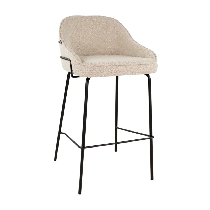 Barstuhl – Bouclé Stoff, Metallrahmen, Rückenlehne Design, Beige - Sepp | Kick