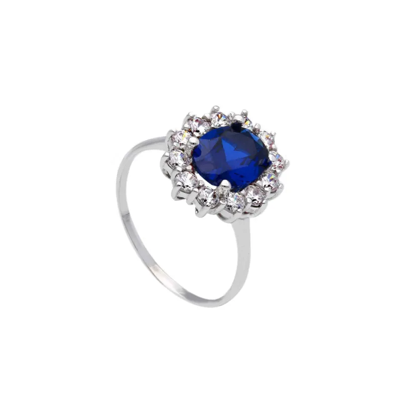 18 Karat Gold - 750 Zirkonia Ring mit blauen Stein - 145250