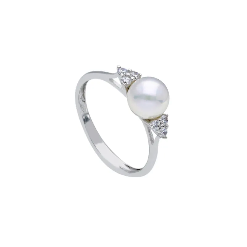 18 Karat Gold - 750 Süsswasserperlen mit Zirkonia Ring - 182040