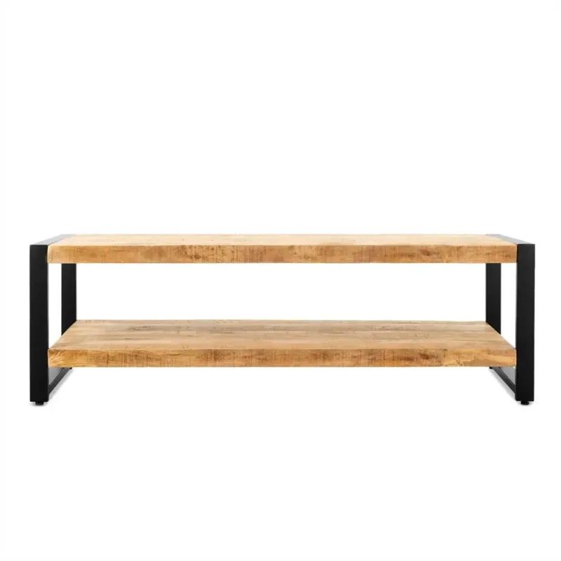Couchtisch – Natürliches Mangoholz, Schwarzer Stahl, Untere Ablage, 140 cm - Britt | Benoa
