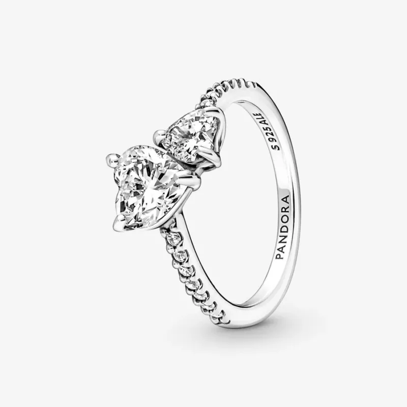 Pandora Damenring - Doppel Herz Funkelnder Ring - 191198C01