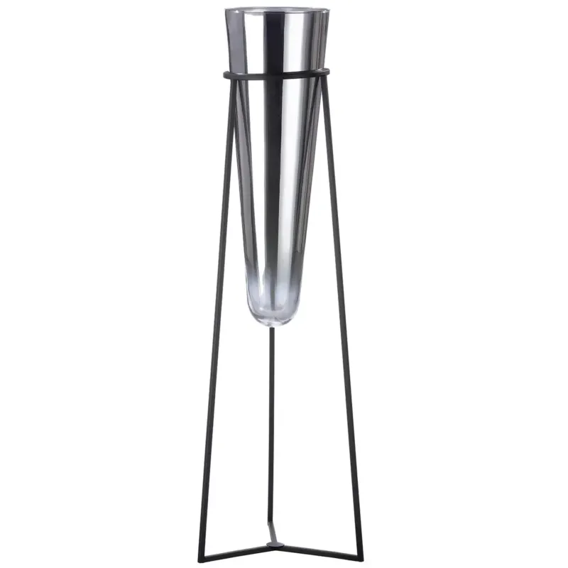 Bodenvase – Silbernes Glas, Schwarzer Akzent, 82cm Höhe - Future | Gilde