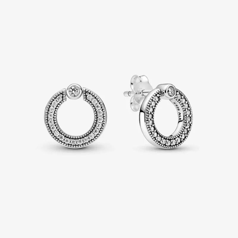 Pandora Pavé & Logo Kreis beidseitig tragbare Ohrstecker: Sterling-Silber