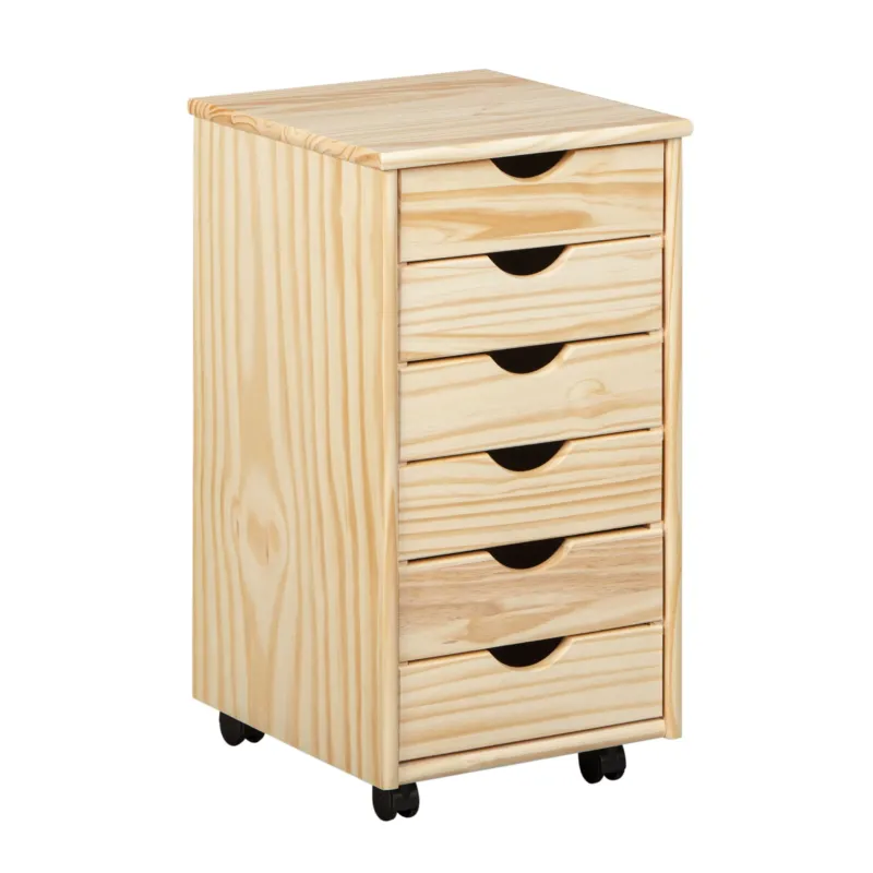 Rollcontainer NILS Kiefer Massivholz Natur mit 6 Schubladen