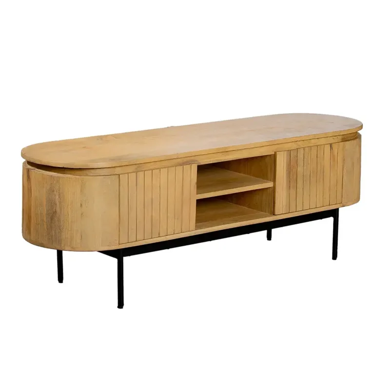 TV-Lowboard – Natürliches Mangoholz, Schwarzer Akzent, Breite Form - Roseau | Gilde