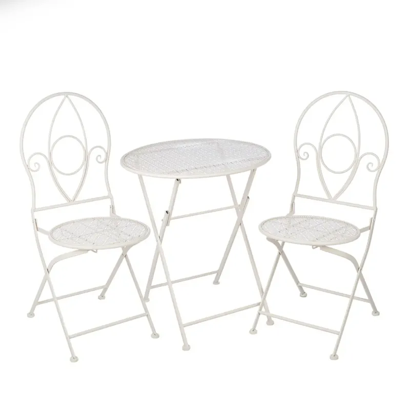 Bistroset – Weißes Metall, Mattes Finish, Blumendesign - Flores | Gilde