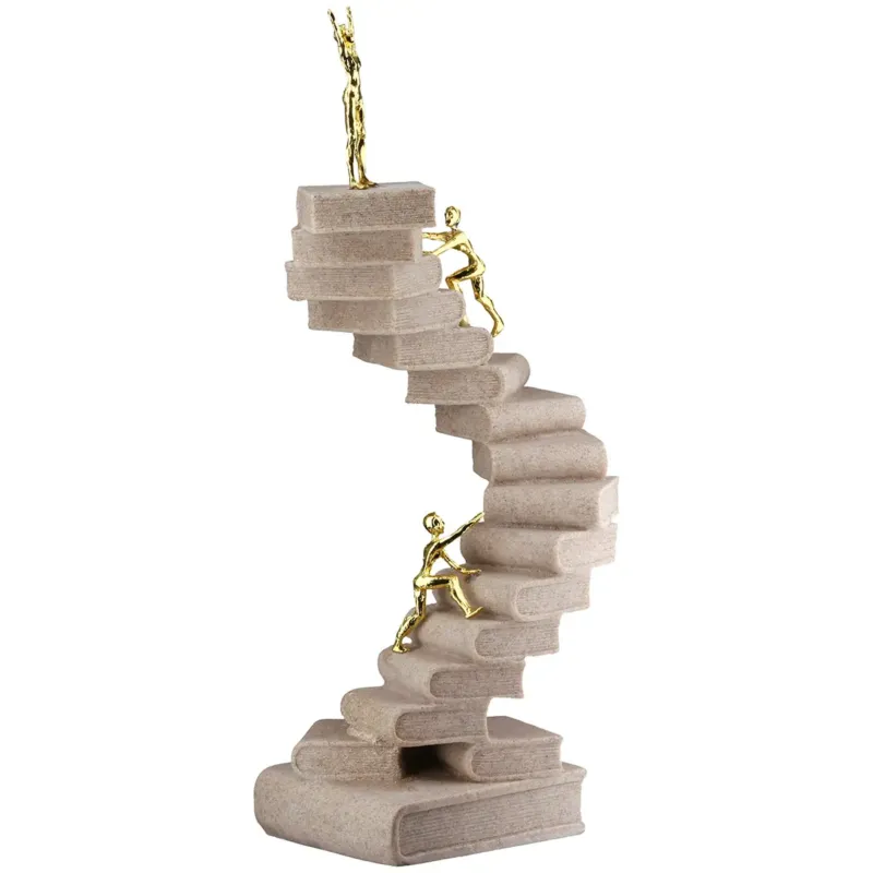 Skulptur – Creme Kunstharz, Steinoptik Oberfläche, Goldene Akzente - Path of Knowledge | Gilde