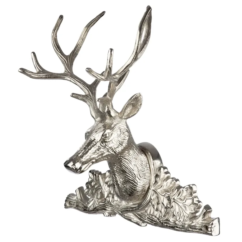 Wandobjekt – Vernickeltes Aluminium, Hirsch Design, 35,5 cm Höhe - Hirschkopf | Gilde