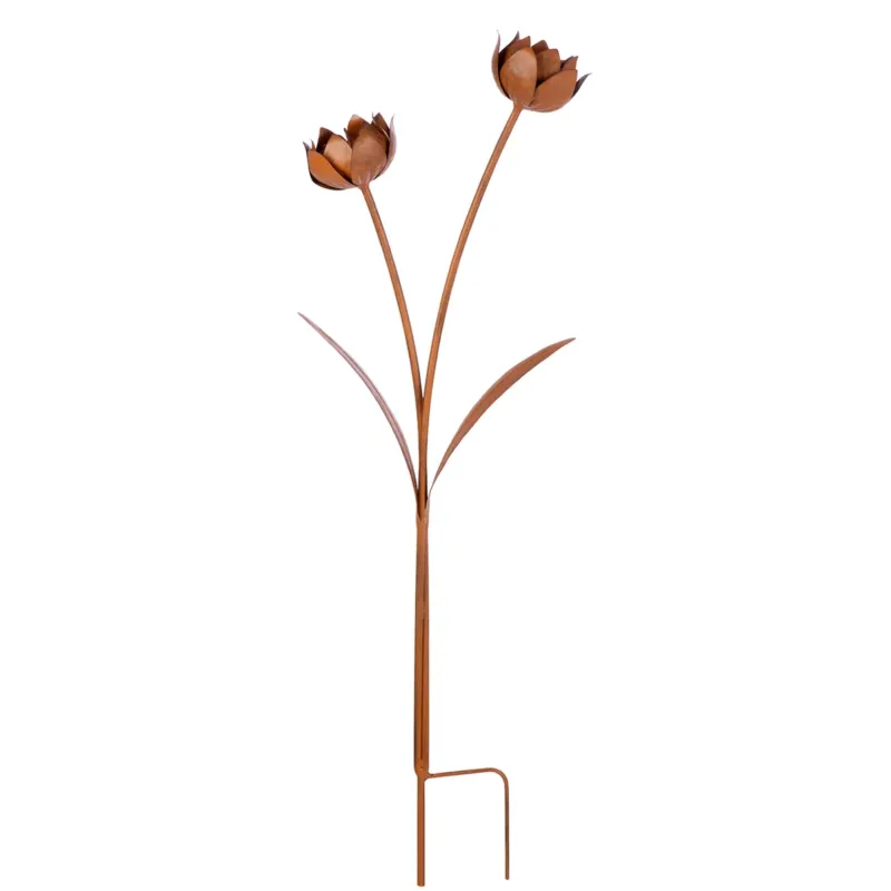 Gartenstecker – Gewischtes Metall, Blumen Design, Braune Oberfläche, 90cm Höhe - Fantasy | Gilde