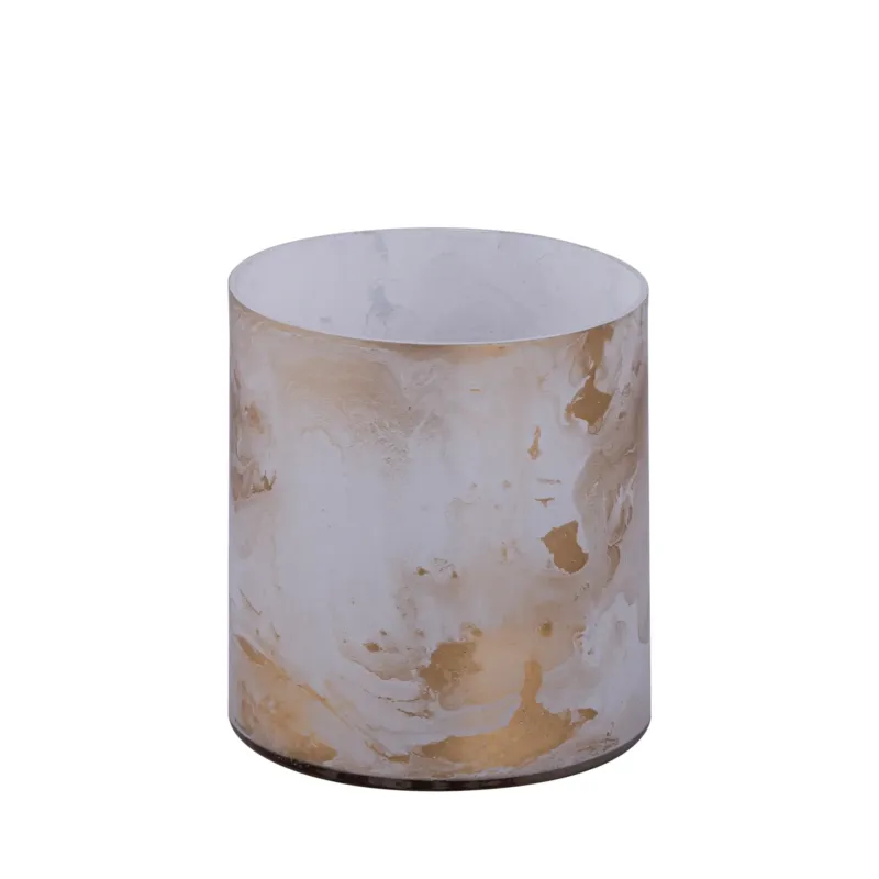 Teelichthalter – Weißes Glas, Goldene Marmoroptik, Zylindrische Form, M - Georgie | PTMD