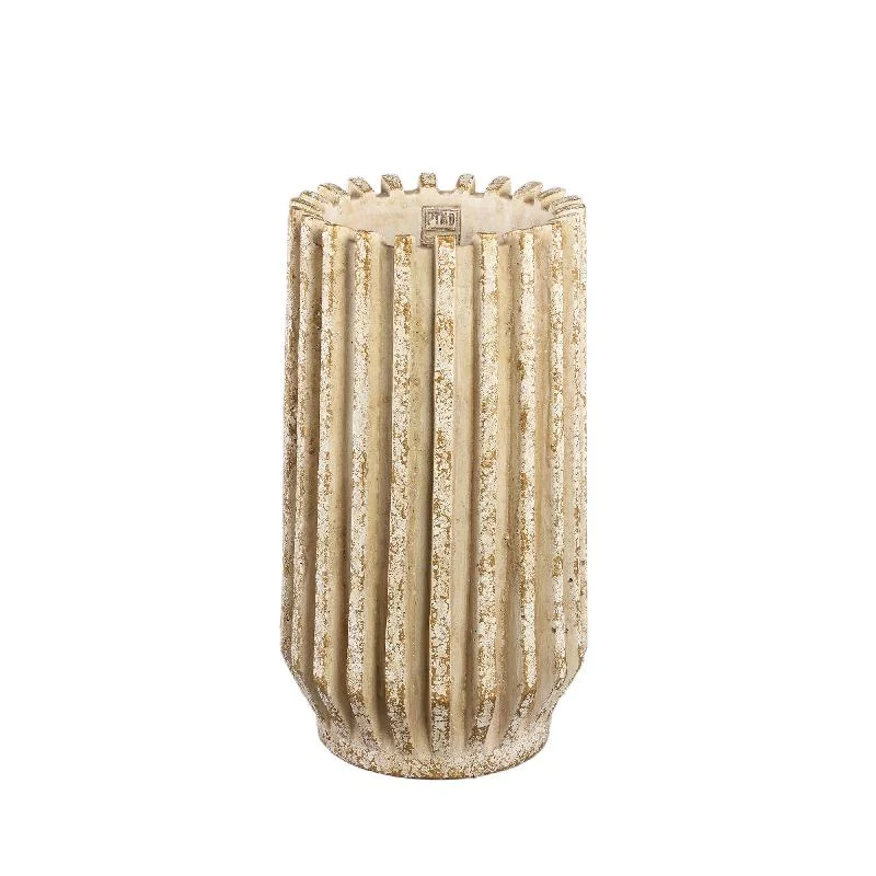 Blumentopf – Creme Farbe, Gerippte Linienstruktur, Zement Material, Hohe Form, S – Zariya | PTMD