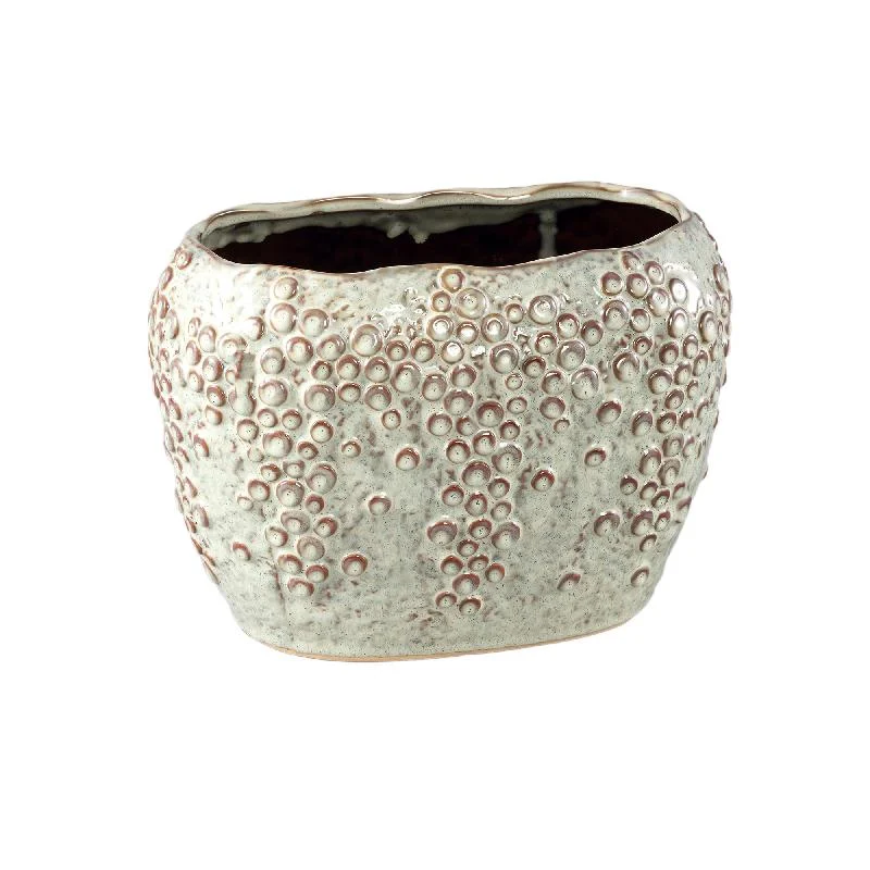 Topf – Ovale Form, Porzellan-Keramik, Schuppenmuster Design, Creme, Hoch – Avis | PTMD