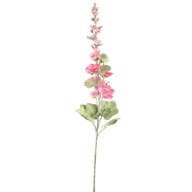 Stockrosenblume – Rosa Stockrosenzweig mit Blättern aus Polyesterstoff und Eisen | PTMD