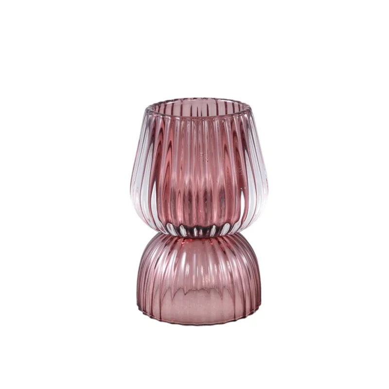 Teelichthalter – Gerippte Struktur, Rundes Glasdesign, Rosa – Comrad | PTMD