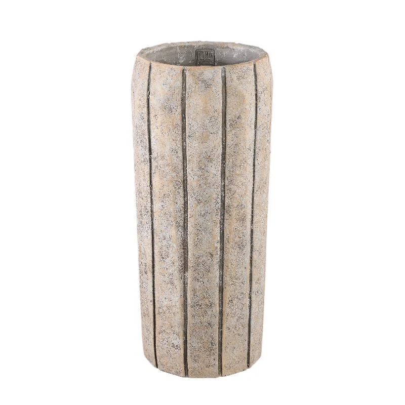 Blumentopf - Runder Zement, Linienmuster, Taupefarbe, Hohe Form, L – Imani | PTMD