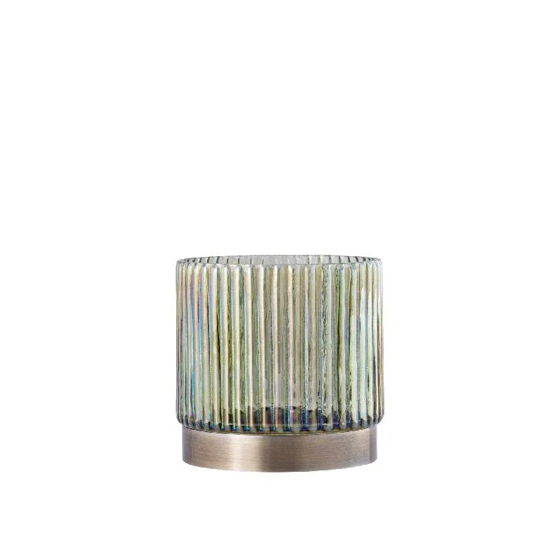 Teelichthalter – Geripptes Design, Runde Form, Glas Metall Material, Grün, XS – Kyden | PTMD
