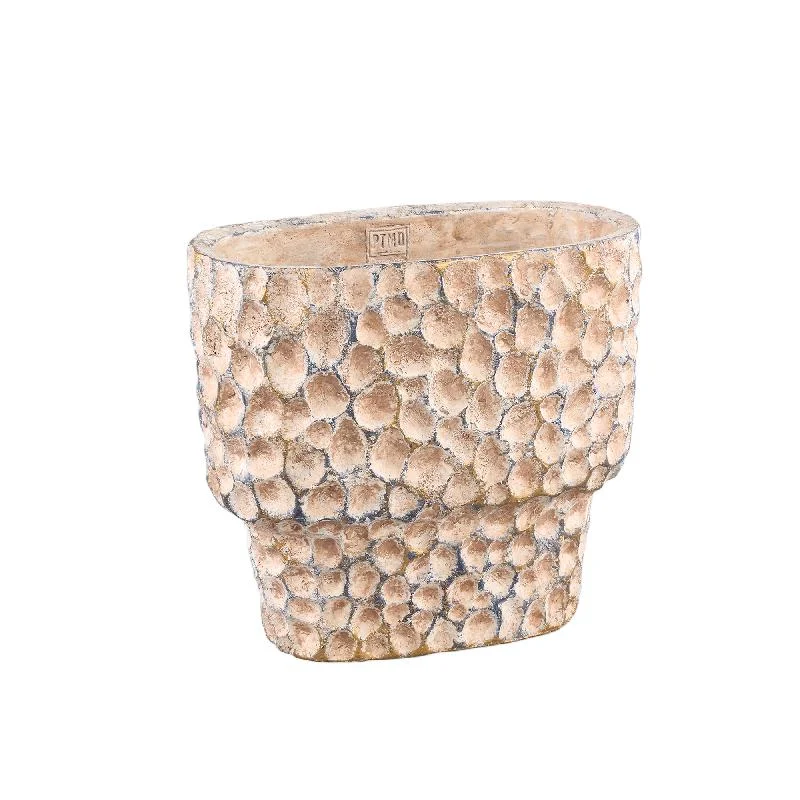 Blumentopf – Ovale Form, Gestempeltes Muster, Braune Farbe, M – Liselot | PTMD