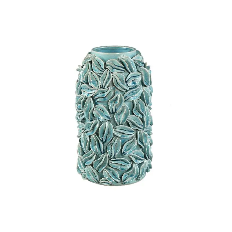 Topf – Blaue Farbe, Runde Form, Glasierte Oberfläche, Blattmotiv, Keramik, L – Zubeda | PTMD