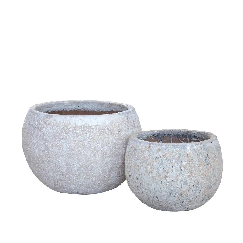 Topf – Raues Design, Runde Form, Keramik Material, Weiß, L – Caedyn | PTMD