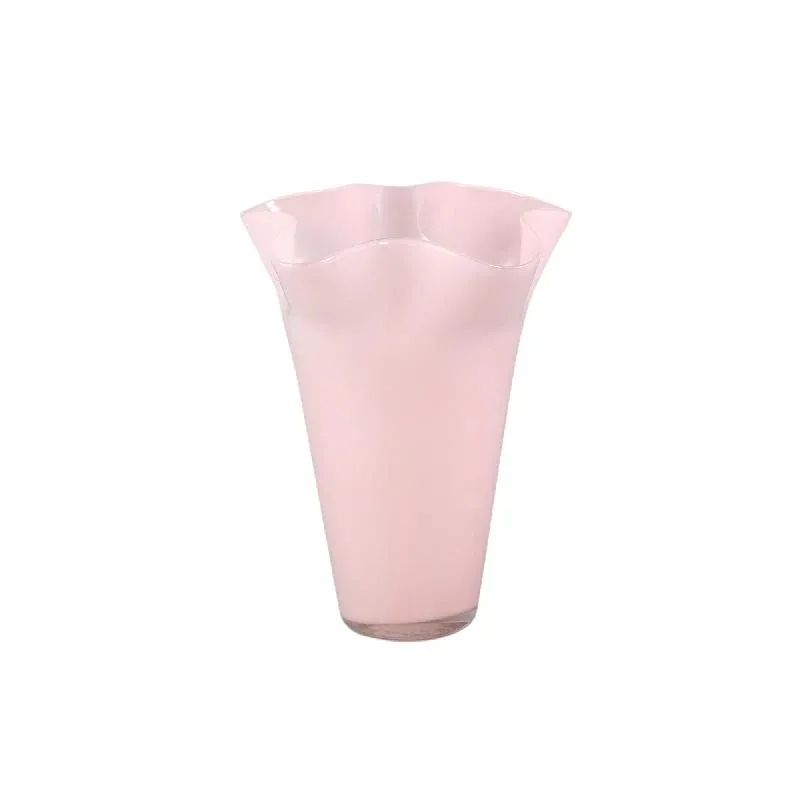 Vase – Hellrosa Glas, Runde Form, Wellenförmige Struktur, L – Macarena | PTMD