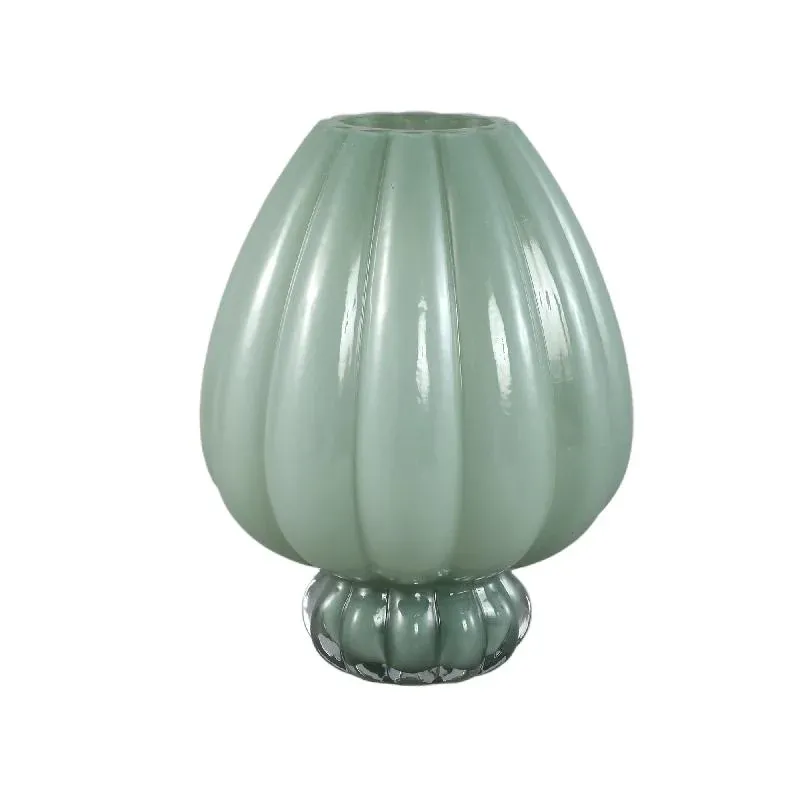 Vase – Gerippte Struktur, Milchglas Material, Grün, Mit Fuß, L – Syamer | PTMD