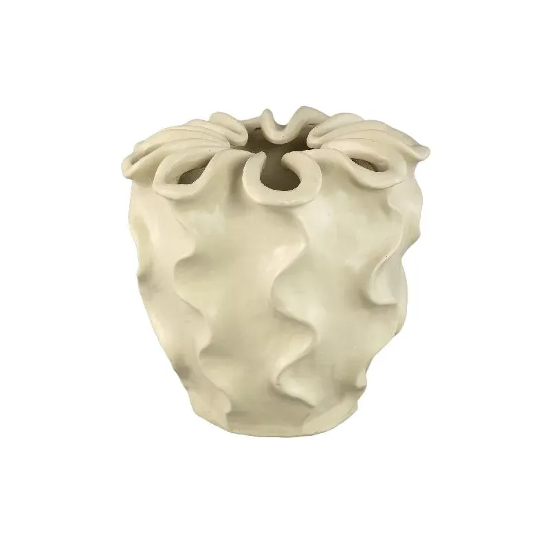 Topf – Cremefarbene Oberfläche, Matte Oberfläche, Gewelltes Muster, Steinzeug, L – Rudie | PTMD