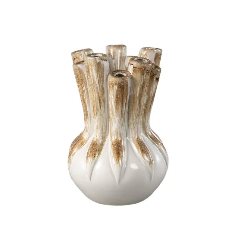Vase – Röhren Design, Keramik Material, Creme Farbe, L – Manali | PTMD