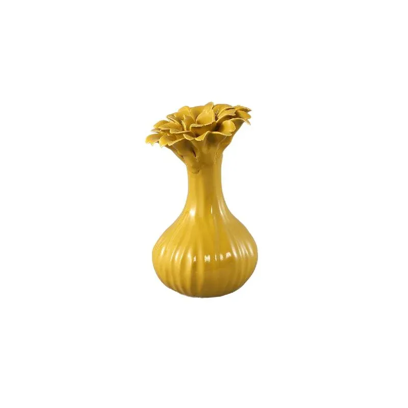 Vase – Blumenform Design, Keramik Material, Gelbe Farbe, L – Dolores | PTMD