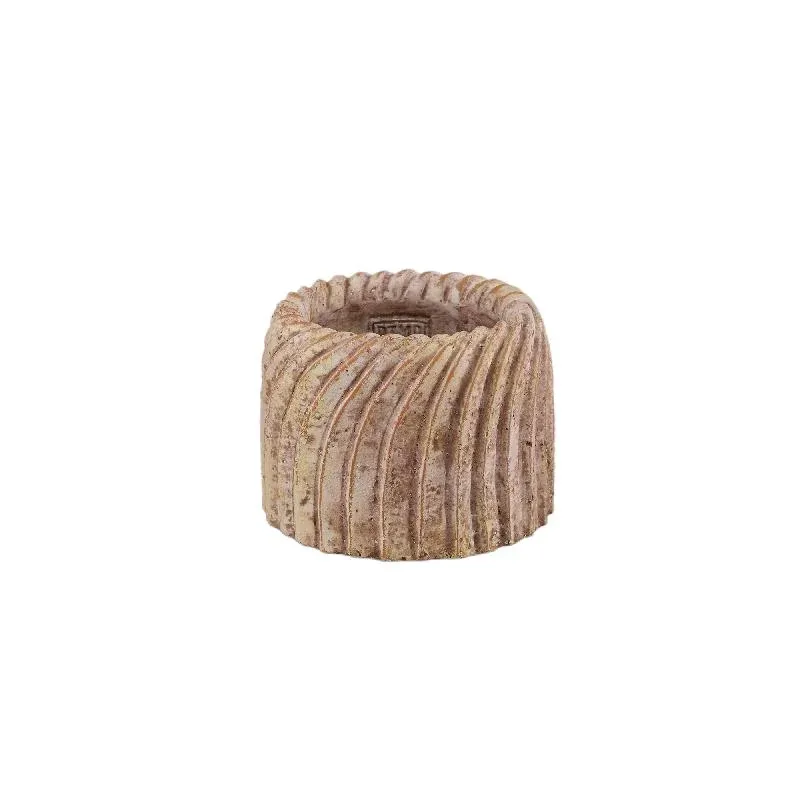 Blumentopf - Runder Zement, Wellenlinienmuster, Beige, S – Tiera | PTMD