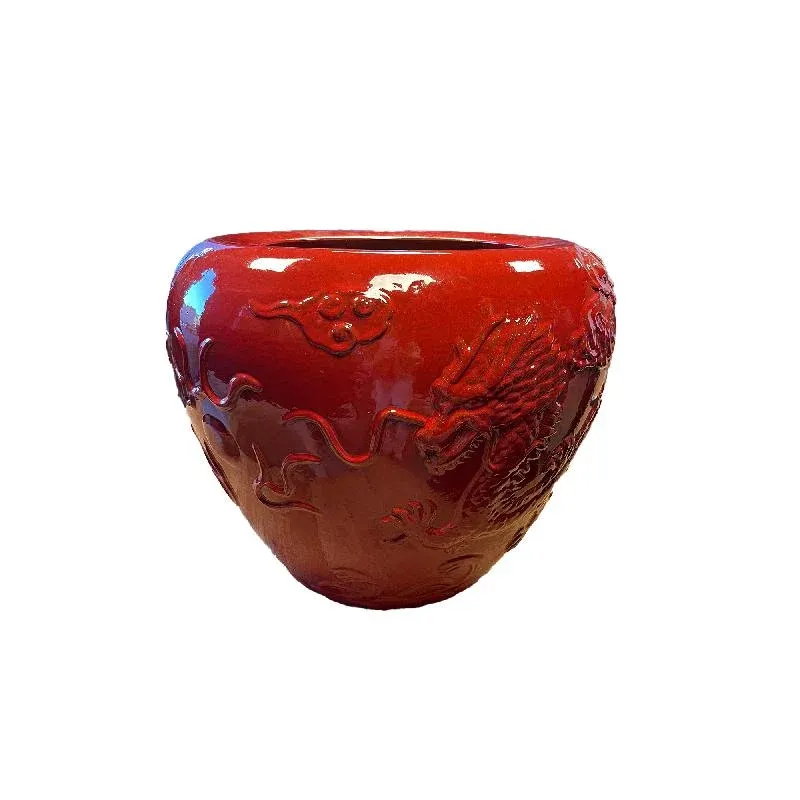 Topf – Drachen Design, Runde Form, Keramik Material, Rot – Terron | PTMD