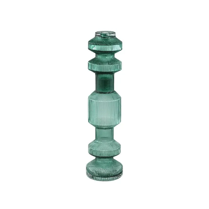 Kerzenständer – Geripptes Glas, Bauschige Form, Dunkelgrüne Oberfläche, S – Galinda | PTMD