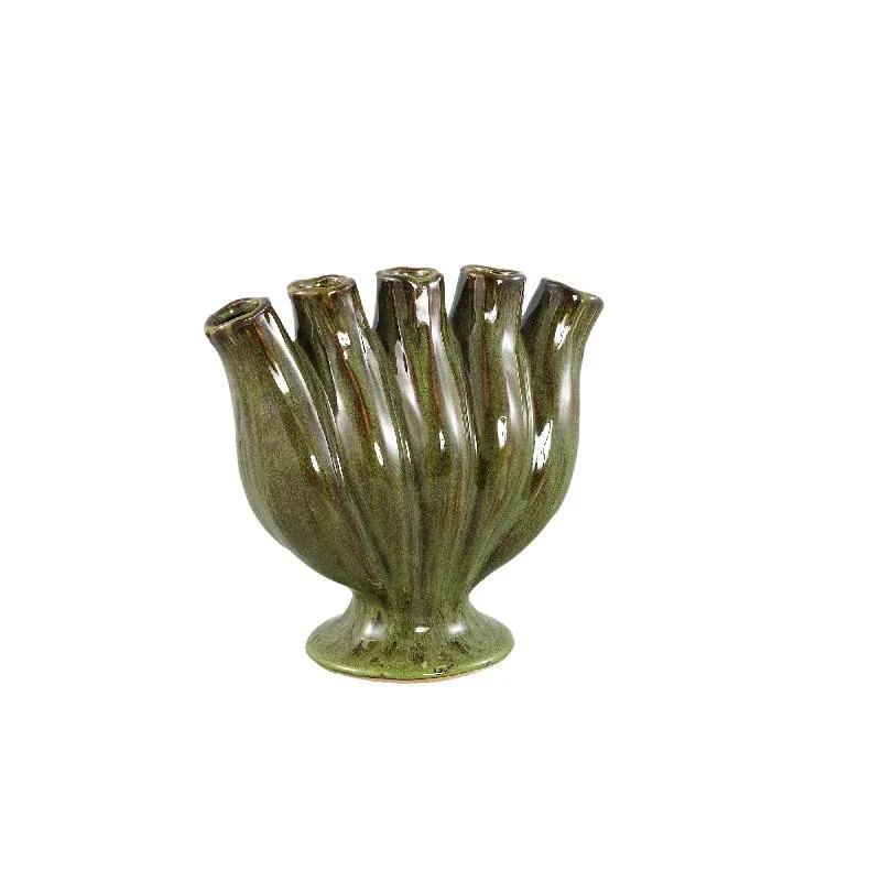 Vase – Röhren Design, Grüne Farbe, Keramikmaterial, M – Gylian | PTMD