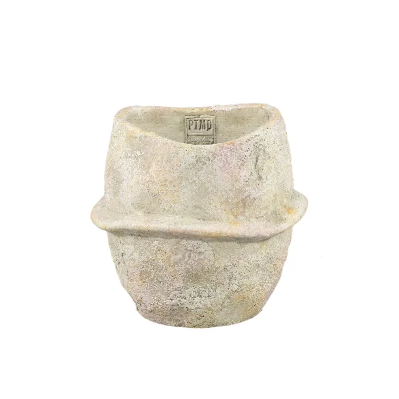 Blumentopf – Beige Farbe, Mittellinien Design, Zement Material, L – Haania | PTMD