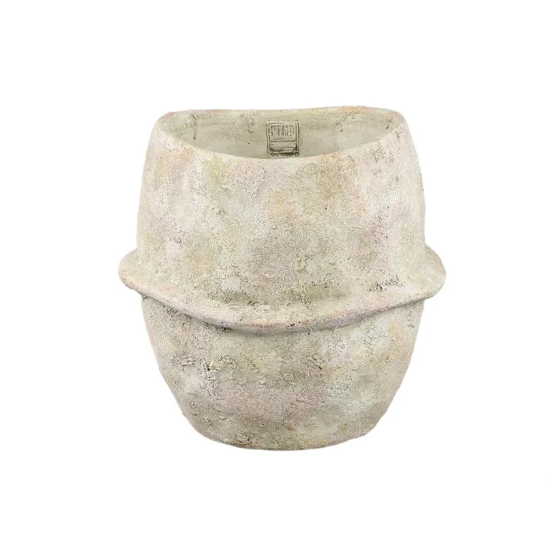 Blumentopf – Beige Farbe, Mittellinien Design, Zement Material, XL – Haania | PTMD