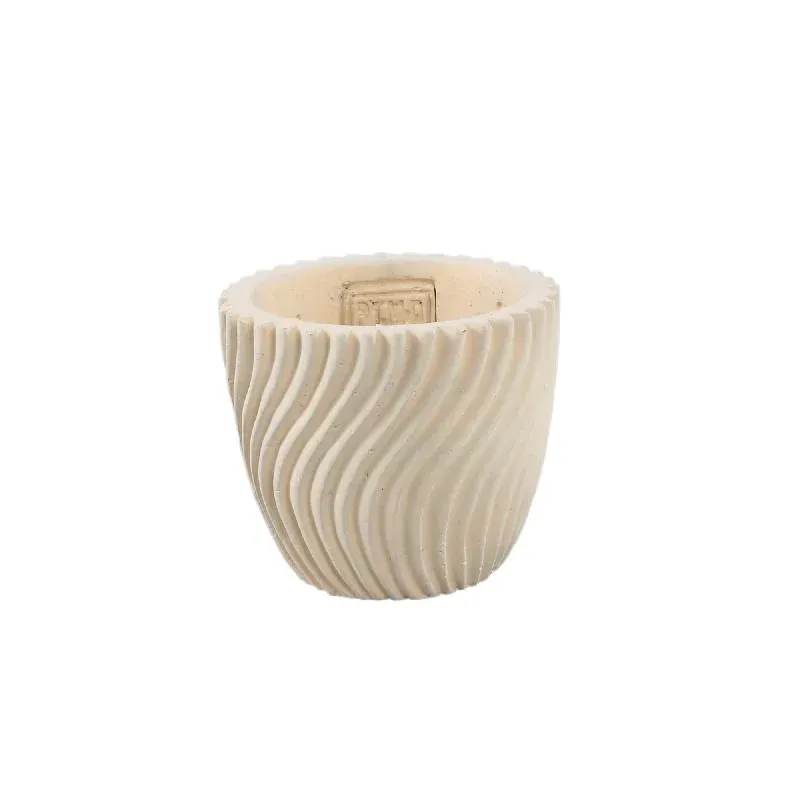 Blumentopf – Runde Form, Linienmuster Design, Creme Oberfläche, Zement Material, XS – Lianna | PTMD