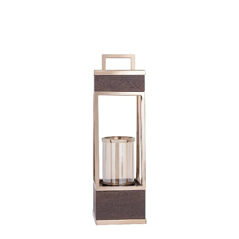 Laterne – Mangoholz Rahmen, Edelstahl Struktur, Braungold Finish, S – Stanne | PTMD