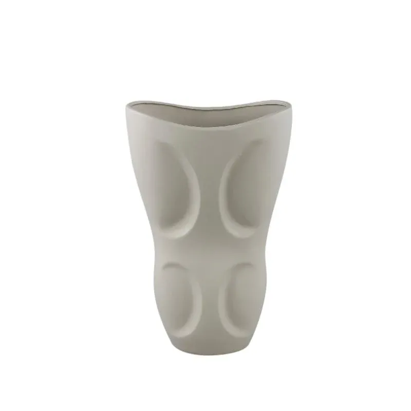 Vase – Steinzeug Keramik, Ovales Design, Graue Farbe, Muster Oberfläche, M – Dayna | PTMD
