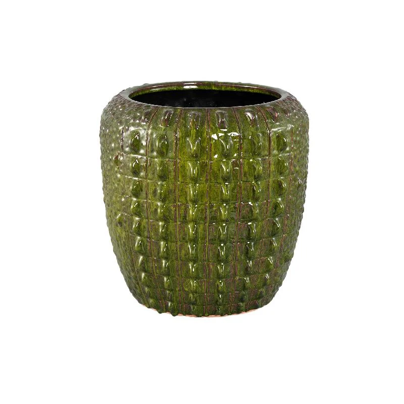 Topf – Dunkelgrüne Oberfläche, Runde Form, Krokodilmuster, Keramik Material, L – Crocco | PTMD