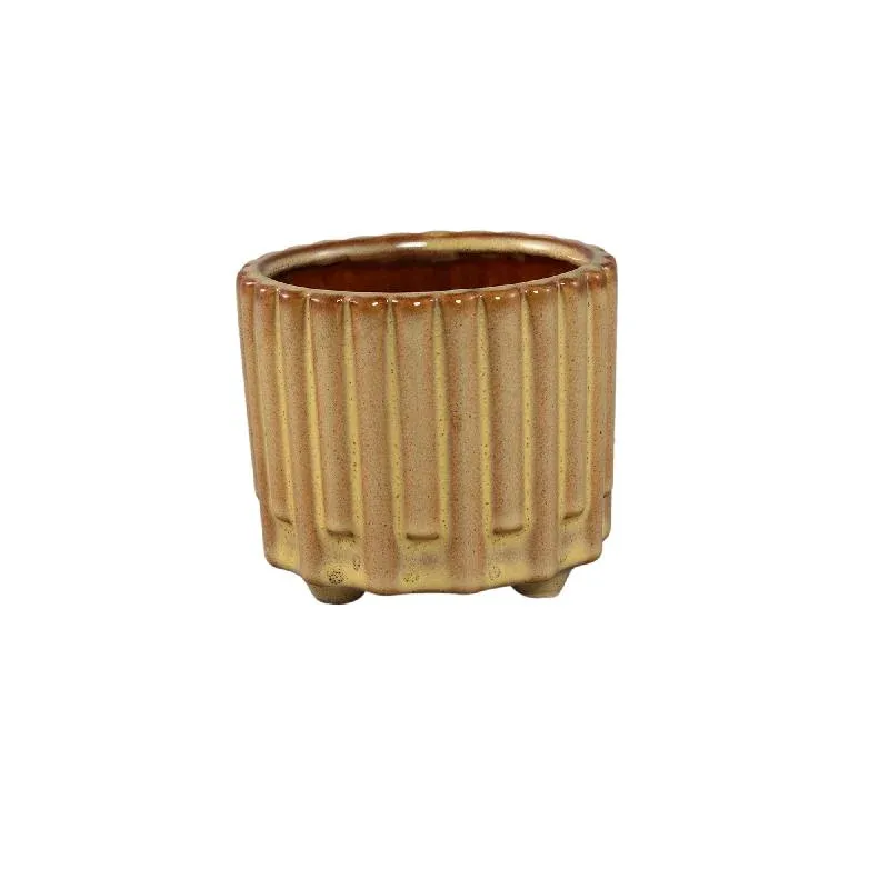 Blumentopf – Gelbe Oberfläche, Stangenmuster Design, Keramik Material, S – Derri | PTMD