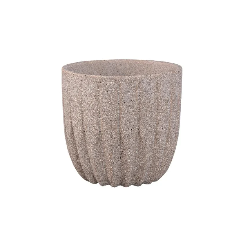 Blumentopf - Runde Form, Porzellan-Keramik, Winkelmuster, Beige, L - Jeily | PTMD