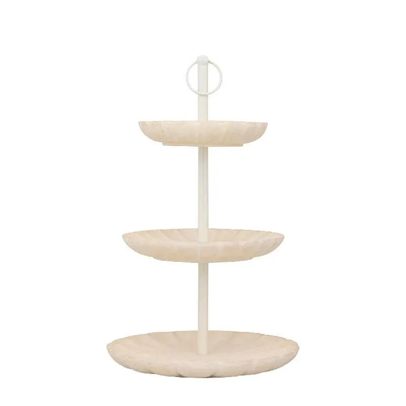Etagere – Dreistufiges Design, Mangoholz Material, Runde Form, Creme – Meril | PTMD