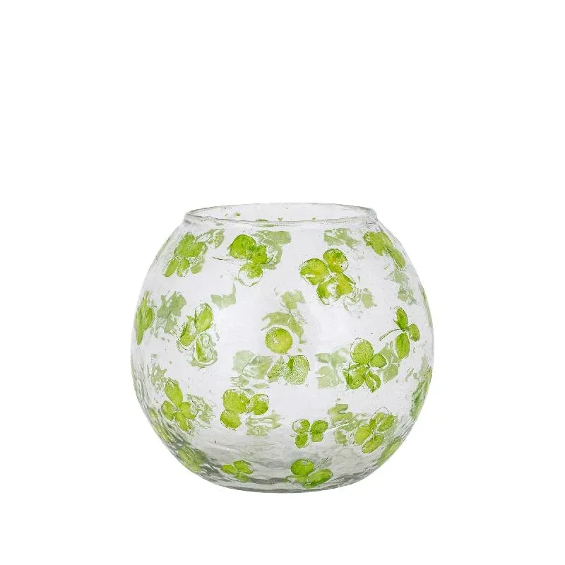 Windlicht – Blumendesign, Runde Form, Glasmaterial, Grün – Faron | PTMD
