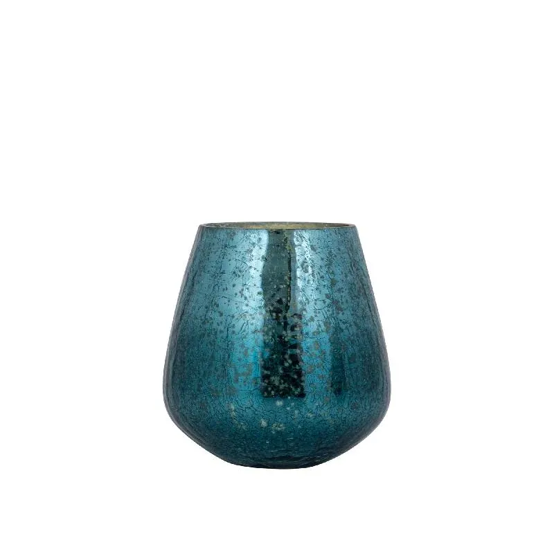 Teelichthalter – Crackle Design, Bollenform, Glasmaterial, Türkis – Mayna | PTMD