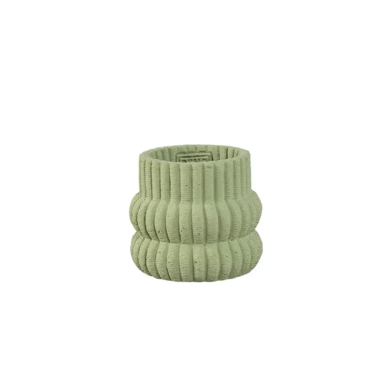 Blumentopf – Runde Form, Zement Material, Gerippte Struktur, Mintgrüne Oberfläche, XS – Lucas | PTMD