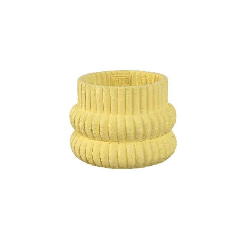Blumentopf – Runde Form, Zement Material, Gerippte Struktur, Gelbe Oberfläche, S – Lucas | PTMD