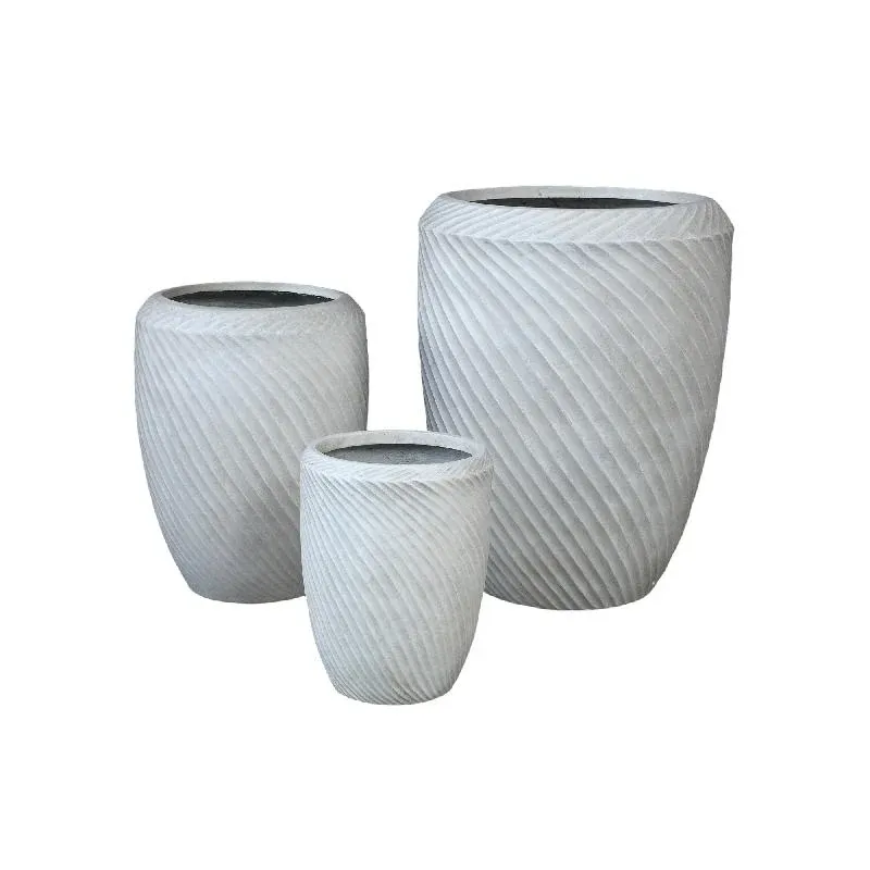 Topf – Wellenmuster Design, Runde Form, GRC Material, Beige, Hoch – Nikol | PTMD