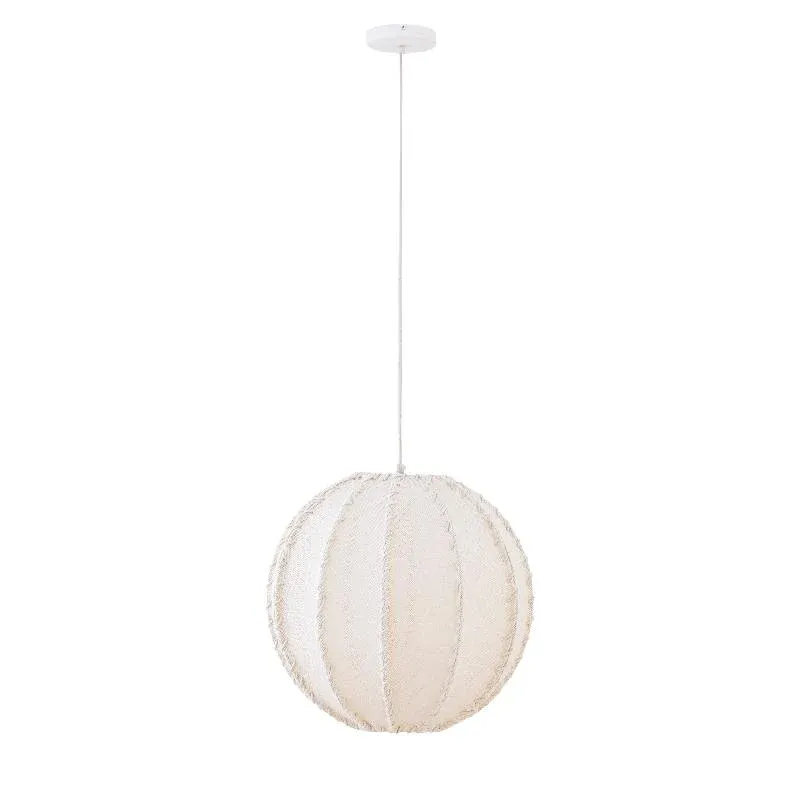 Pendelleuchte aus Jute und Eisen mit Cremeton und Flechtoptik in Kugelform, S – Myka | PTMD