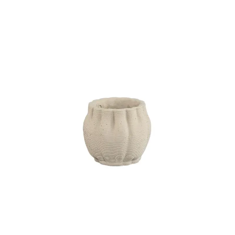 Topf – Beige Oberfläche, Wellenförmige Rillenstruktur, Zement Material, XS – Romen | PTMD