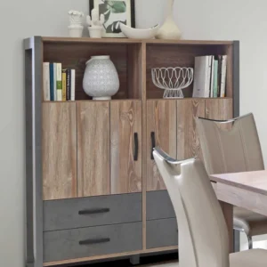 Highboard NOTE 2 Türen 4 Schubladen Optik Picea Kiefer und Betonoptik
